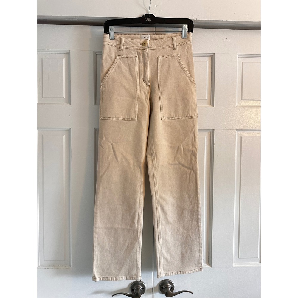 Wilfred Free Aritzia Cream Beige High Waisted Straight Leg Utility‎ Pants Size 2